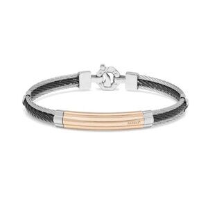 BARAKA Men's BR312821ROAC190002 Rose Gold Black PVD White Diamond Bracelet